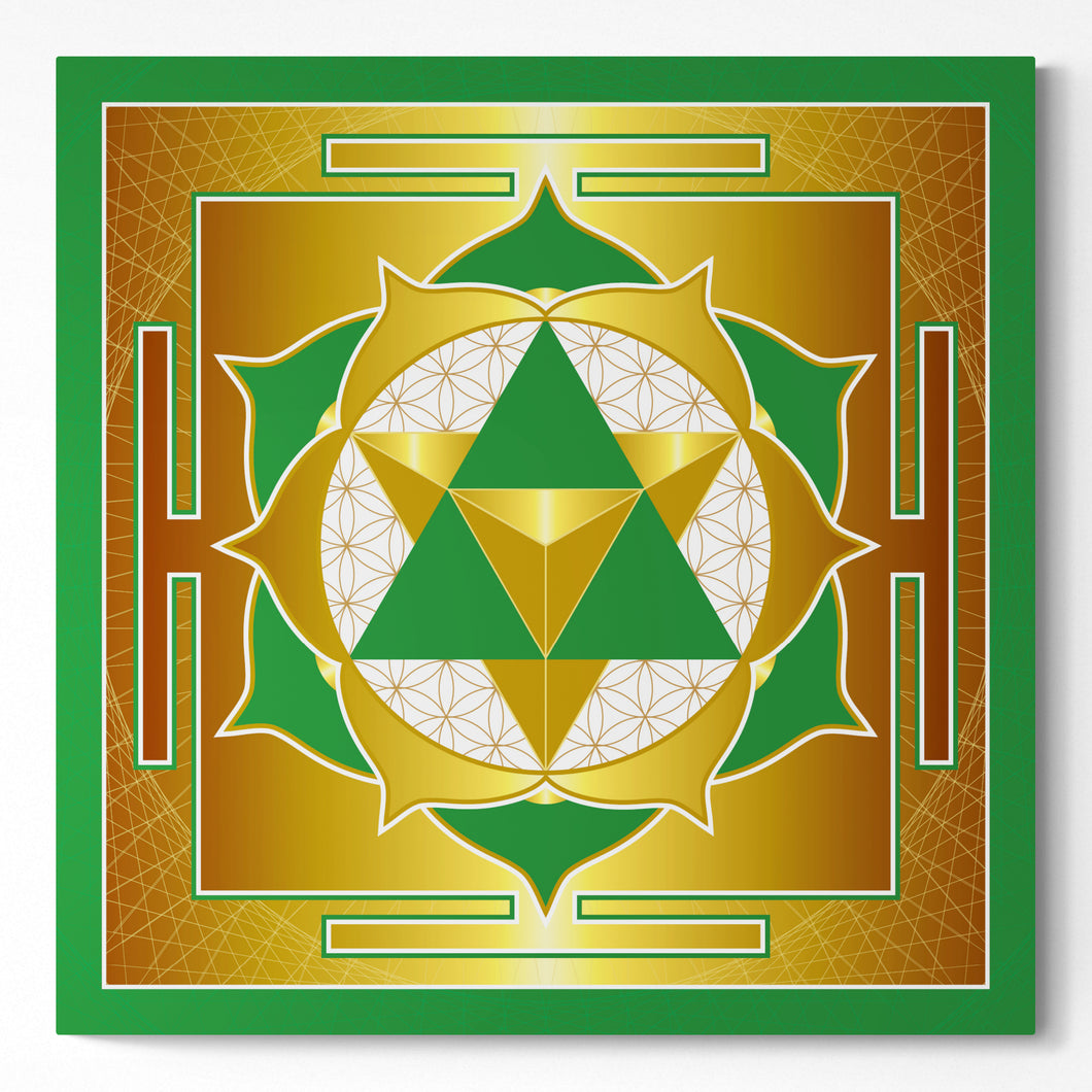 Seed of Life Merkaba Yantra (Green) on Square Canvas - Type A