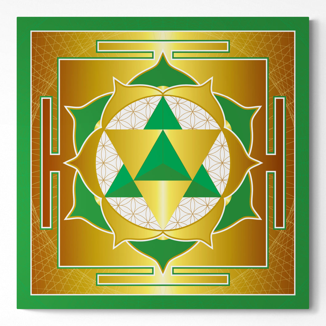 Seed of Life Merkaba Yantra (Green) on Square Canvas - Type B