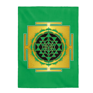 Sri Yantra Green Velveteen Plush Blanket