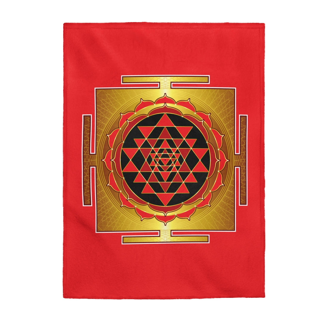Sri Yantra Red Velveteen Plush Blanket