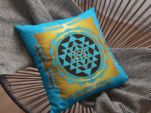Load image into Gallery viewer, Sri Yantra Cyan Spun Polyester Square Pillow

