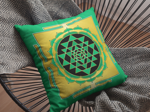 Sri Yantra Green Spun Polyester Square Pillow