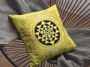 Sri Yantra Yellow Spun Polyester Square Pillow