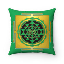Load image into Gallery viewer, Sri Yantra Green Spun Polyester Square Pillow
