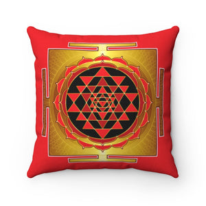 Sri Yantra Red Spun Polyester Square Pillow